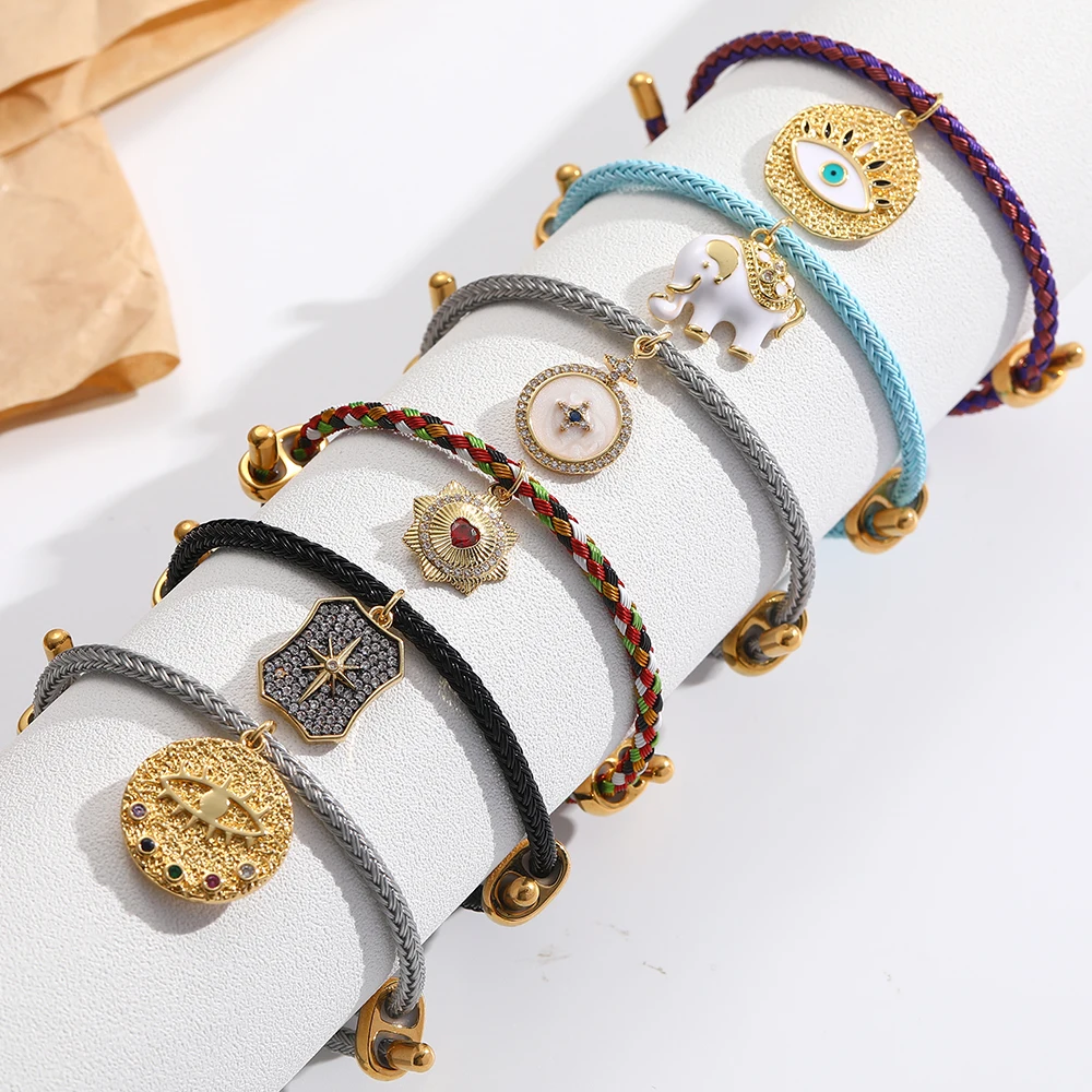 Elephant Star Turkish Evil Blue Eye Heart Charms Bracelet for Women Boho Braided Chains Bangle Adjustable Stainless Steel Clasp
Elephant Star Turkish Evil Blue Eye Heart Charms Bracelet for Women Boho Braided Chains Bangle Adjustable Stainless Steel Clasp