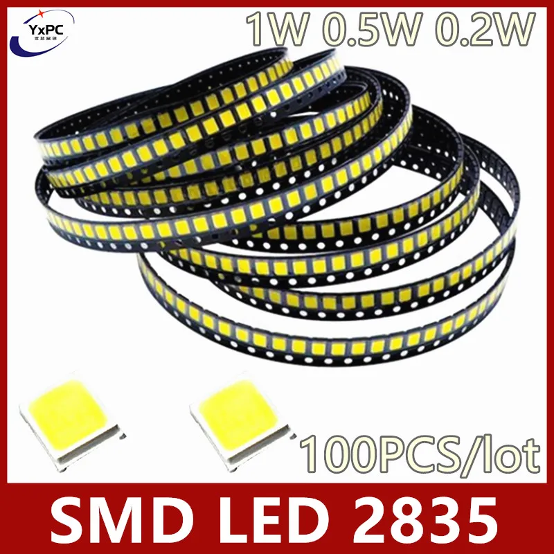 

100pcs SMD LED 2835 High Brightness 1W 0.5W 0.2W White 3V 6V 9V 18V 36V 150MA/100MA/30MA/60MA/80MA 6000-6500K Highlight Diode