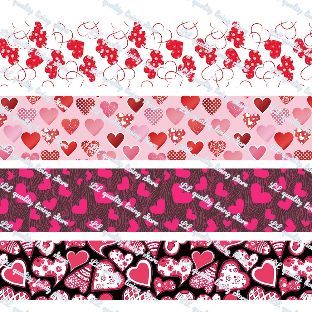 

16-75 мм, мультяшная лента в рубчик с рисунком в виде сердца на День святого Валентина, 50 ярдов/рулон, лента для одежды, искусственный бант