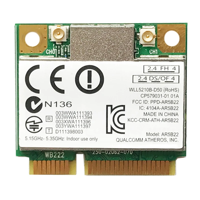 AR5B22 Wireless Network Card 2.4GHz/5GHz 300Mbps Dual-Band BT 4.0 Mini PCI-E Interface Network Card for Laptop Desktop
AR5B22 Wireless Network Card 2.4GHz/5GHz 300Mbps Dual-Band BT 4.0 Mini PCI-E Interface Network Card for Laptop Desktop