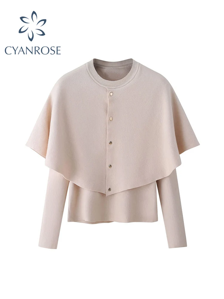 Autumn Winter Women O-neck Knitted Cloak Apricot Yellow Sweaters Loose Pullover Long Sleeve Tops Fake Two Piece Knitting Wear
Autumn Winter Women O-neck Knitted Cloak Apricot Yellow Sweaters Loose Pullover Long Sleeve Tops Fake Two Piece Knitting Wear