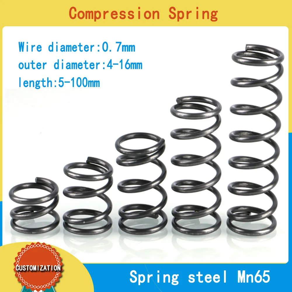 Shock Absorbing Pressure Return Compression Cylindrical Helical Coil Backspring Compressed Spring 65Mn Steel WD 0.7mm Custom
Shock Absorbing Pressure Return Compression Cylindrical Helical Coil Backspring Compressed Spring 65Mn Steel WD 0.7mm Custom