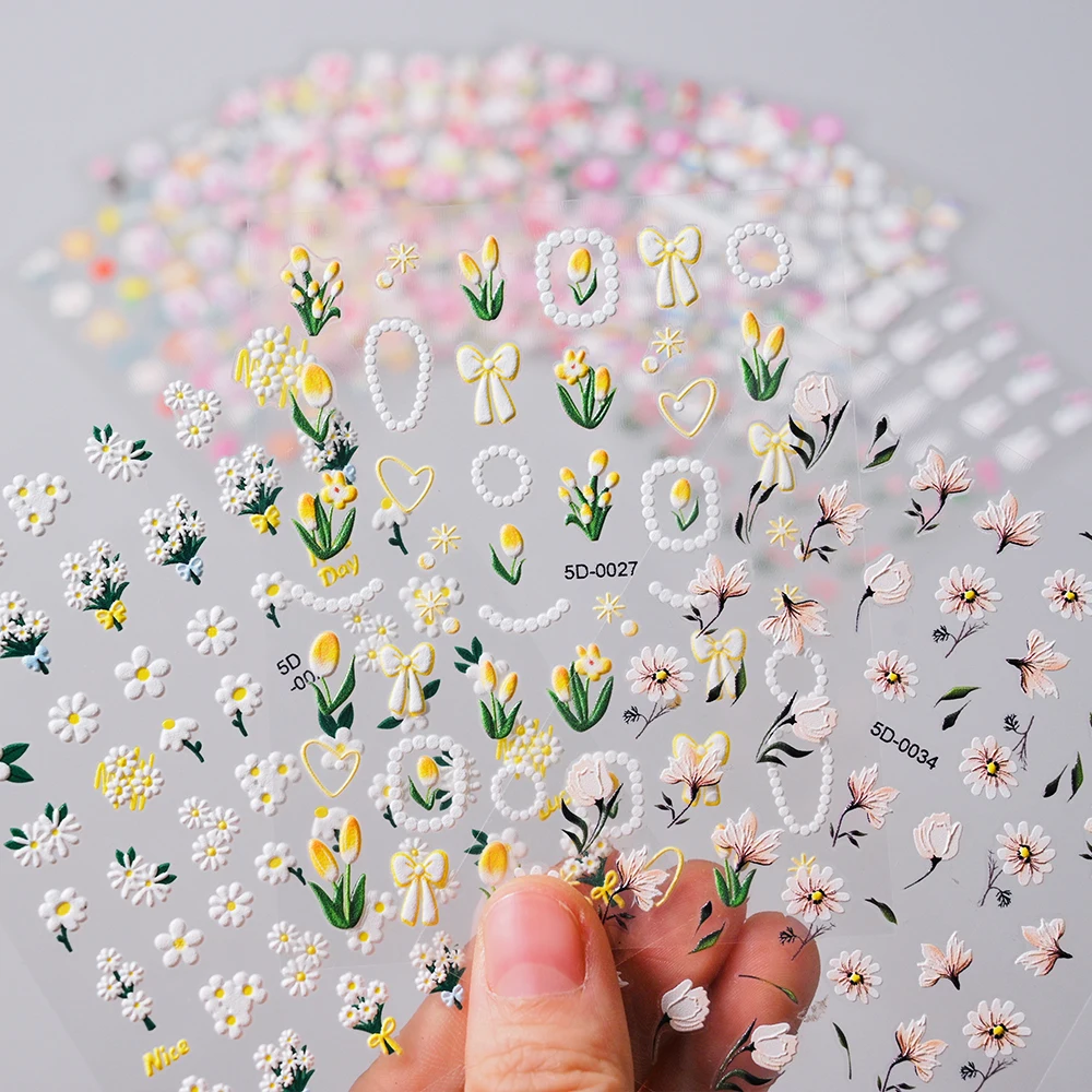 5D Summer Tulip Nail Stickers Acrylic Embossed Bohemian Jewelry Pearl Style Decals Yellow/White/Pink Floral Manicure Decorations
5D Summer Tulip Nail Stickers Acrylic Embossed Bohemian Jewelry Pearl Style Decals Yellow/White/Pink Floral Manicure Decorations