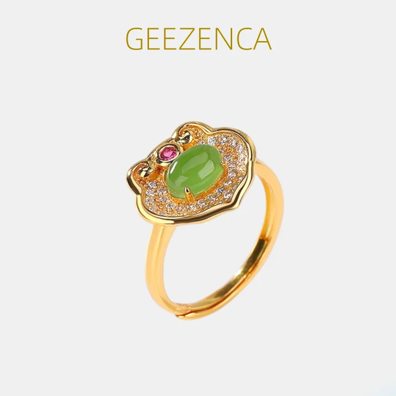 GEEZENCA Natural Jasper 925 Sterling Silver Zircon Rings Women Oval Green Jade Ethnic Ruyi Shape Resizable Ring 2023 New Gift
GEEZENCA Natural Jasper 925 Sterling Silver Zircon Rings Women Oval Green Jade Ethnic Ruyi Shape Resizable Ring 2023 New Gift