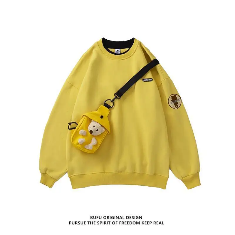 Plush Thick Bear Winter Pullover with Bag Men and Women Loose Couple Fake Two-piece Tops Long Sleeve Solid O-Neck Sweatshirt
Plush Thick Bear Winter Pullover with Bag Men and Women Loose Couple Fake Two-piece Tops Long Sleeve Solid O-Neck Sweatshirt
