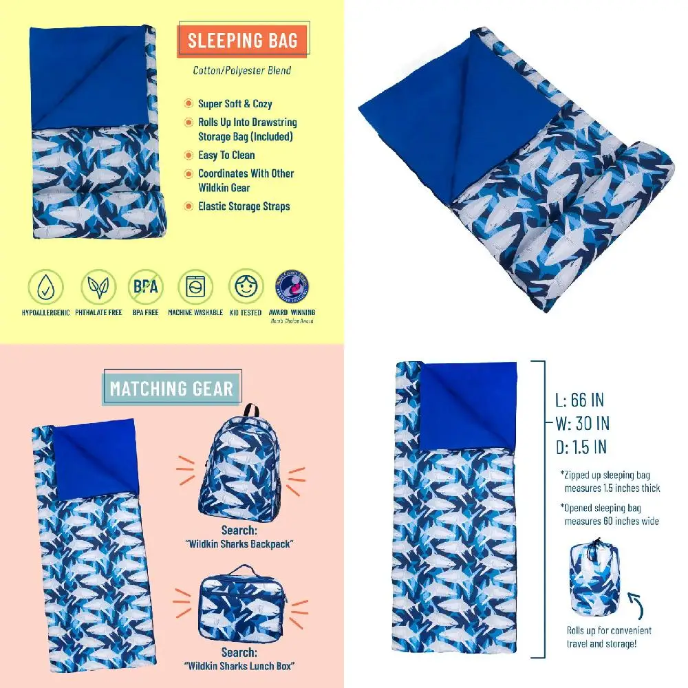 Fantastic Blue Sharks Sleeping Bag for Boys & Girls; Comfortably Sleeps Toddlers & Kids; Measures 57" x 30" for a Cozy Night's S
Fantastic Blue Sharks Sleeping Bag for Boys & Girls; Comfortably Sleeps Toddlers & Kids; Measures 57" x 30" for a Cozy Night's S