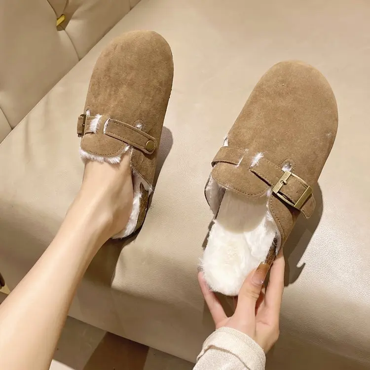 2023 осенне-зимняя обувь на плоской подошве с круглым носком, уличные тапочки на плоской резиновой платформе, удобная теплая простая стильная обувь