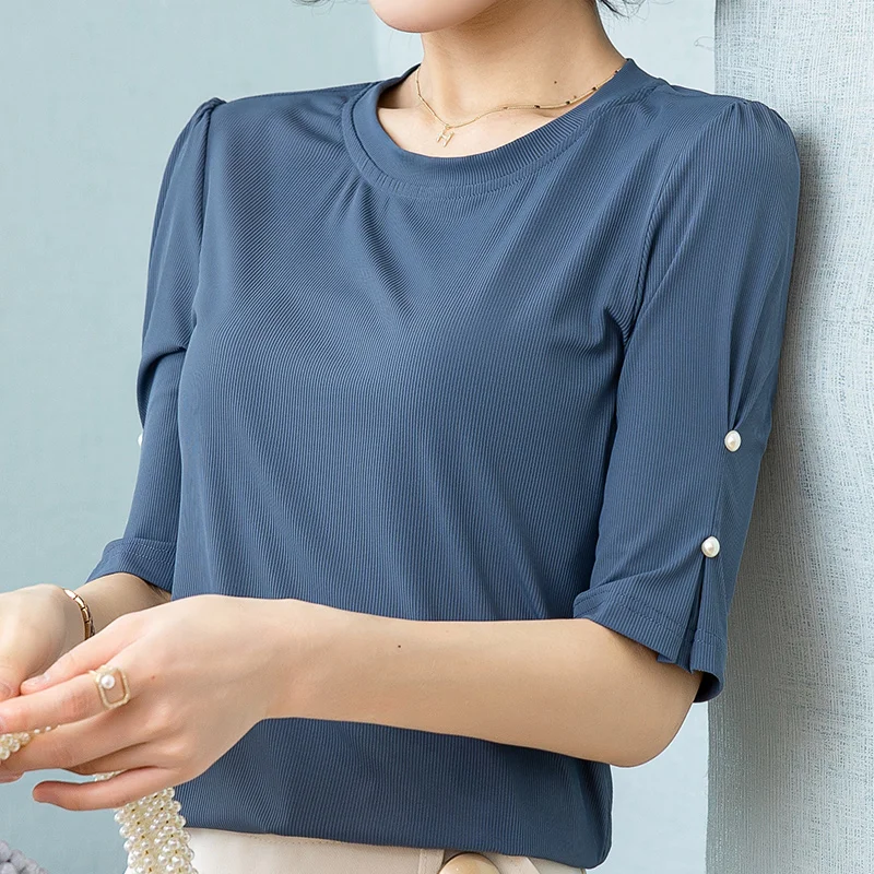 2023 Ice Silk 5-Point Sleeve Versatile T-Shirt Women'S Summer New Korean Fashion Round Neck Temperament Slim Pure Color Top
2023 Ice Silk 5-Point Sleeve Versatile T-Shirt Women'S Summer New Korean Fashion Round Neck Temperament Slim Pure Color Top
