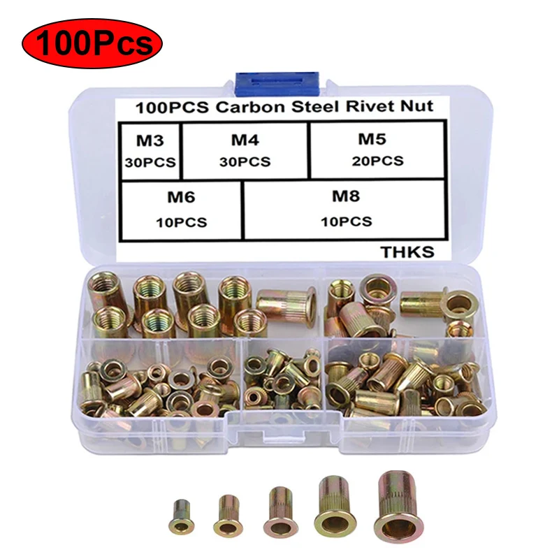 100PCS/Box Galvanized Rivnut Flat Head Vertical Rivet Nut Knurled Nut M3 M4 M5 M6 M8 Threaded Rivet Insert Nutsert Cap Rivet Nut
100PCS/Box Galvanized Rivnut Flat Head Vertical Rivet Nut Knurled Nut M3 M4 M5 M6 M8 Threaded Rivet Insert Nutsert Cap Rivet Nut