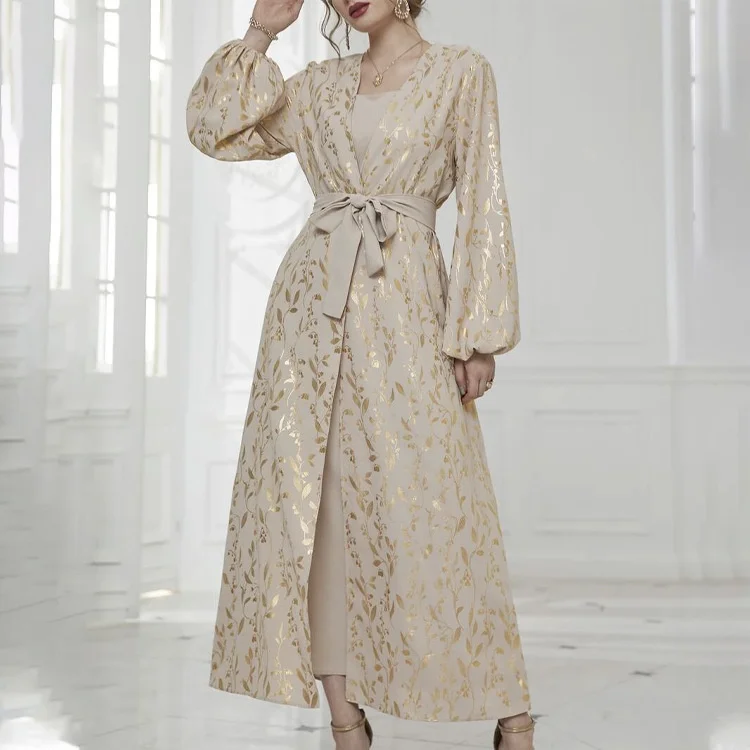 Новое модное женское мусульманское платье с длинным рукавом-фонариком свободное повседневное элегантное шикарное женское мусульманское платье Среднего Востока с V-образным вырезом для весны 
Новое модное женское мусульманское платье с длинным рукавом-фонариком свободное повседневное элегантное шикарное женское мусульманское платье Среднего Востока с V-образным вырезом для весны