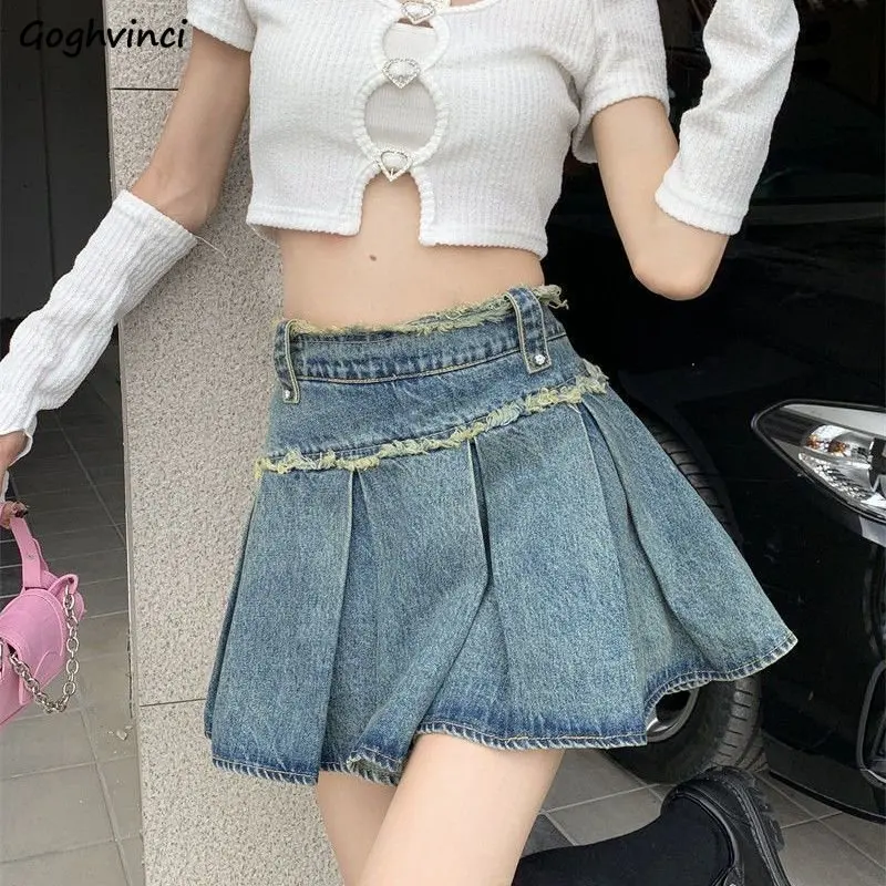 Denim Pleated Skirts Women S-5XL Mini Patchwork Vintage Hotsweet Loose Girlish Casual College All-match Summer Ulzzang Popular 
Denim Pleated Skirts Women S-5XL Mini Patchwork Vintage Hotsweet Loose Girlish Casual College All-match Summer Ulzzang Popular