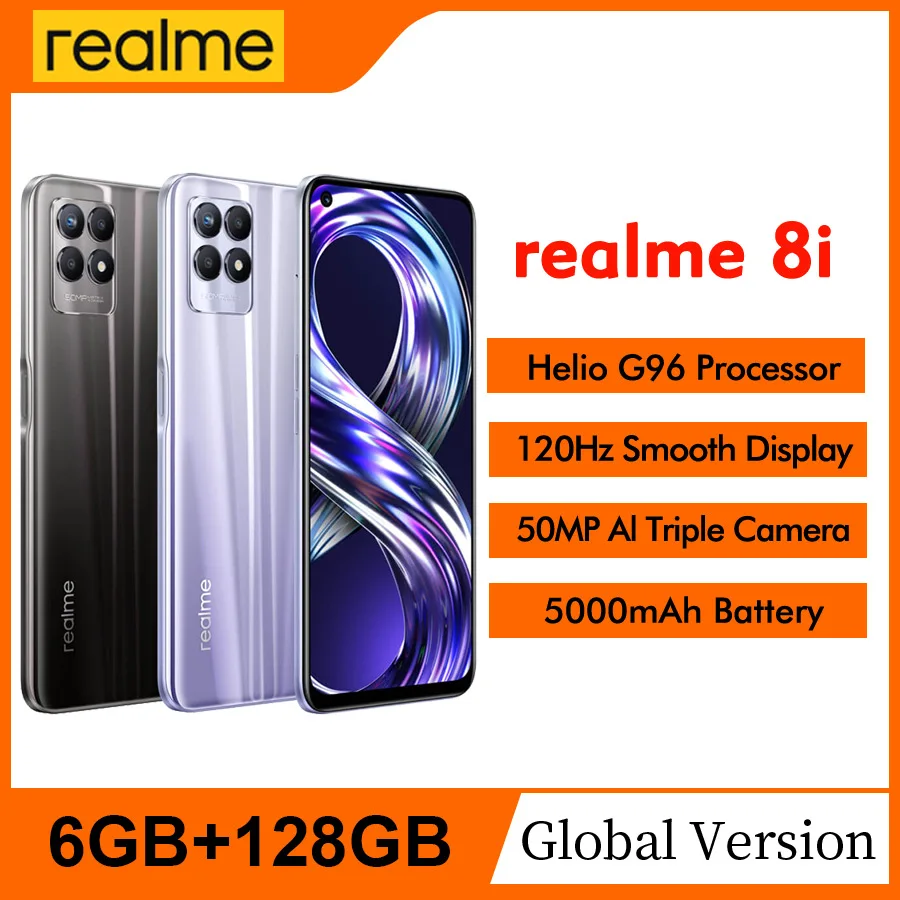 

Смартфон глобальная версия realme 8i 6,6 "120 Гц FHD + 6 ГБ 128 ГБ Helio G96 5000 мАч аккумулятор 18 Вт Быстрая зарядка 50MP мобильный телефон