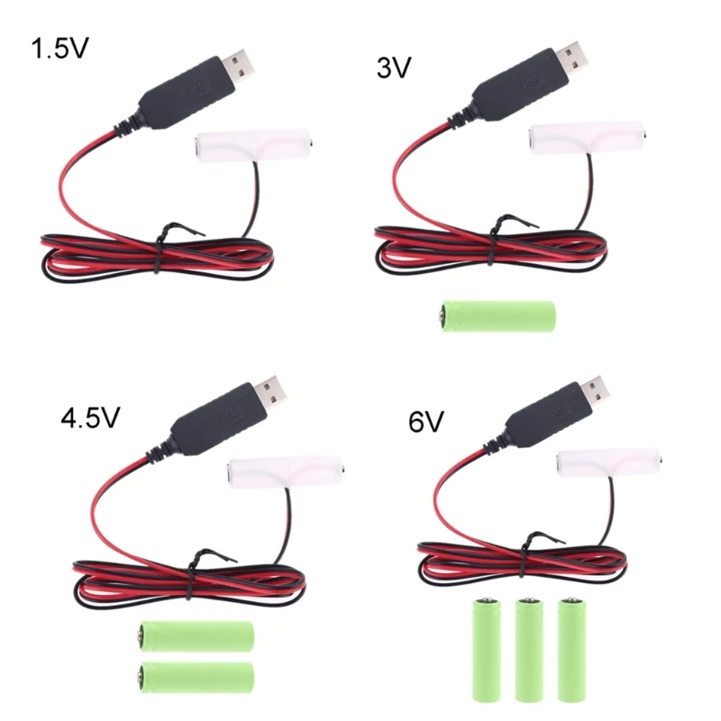 

XXUD AA Eliminator Cable with Type-C Converter USB or Type-C Input 5V2A AA Dummy-Battery Output 1.5V/3V/4.5V/6V