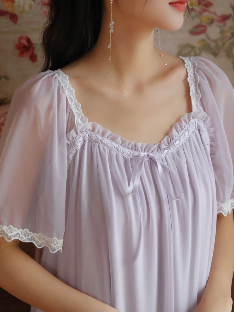 Women Summer Short Sleeve Pajama Victorian Night Dress Loose Retro Vintage Princess Lace Mesh Ruffles Modal Nightgowns Sleepwear
Women Summer Short Sleeve Pajama Victorian Night Dress Loose Retro Vintage Princess Lace Mesh Ruffles Modal Nightgowns Sleepwear