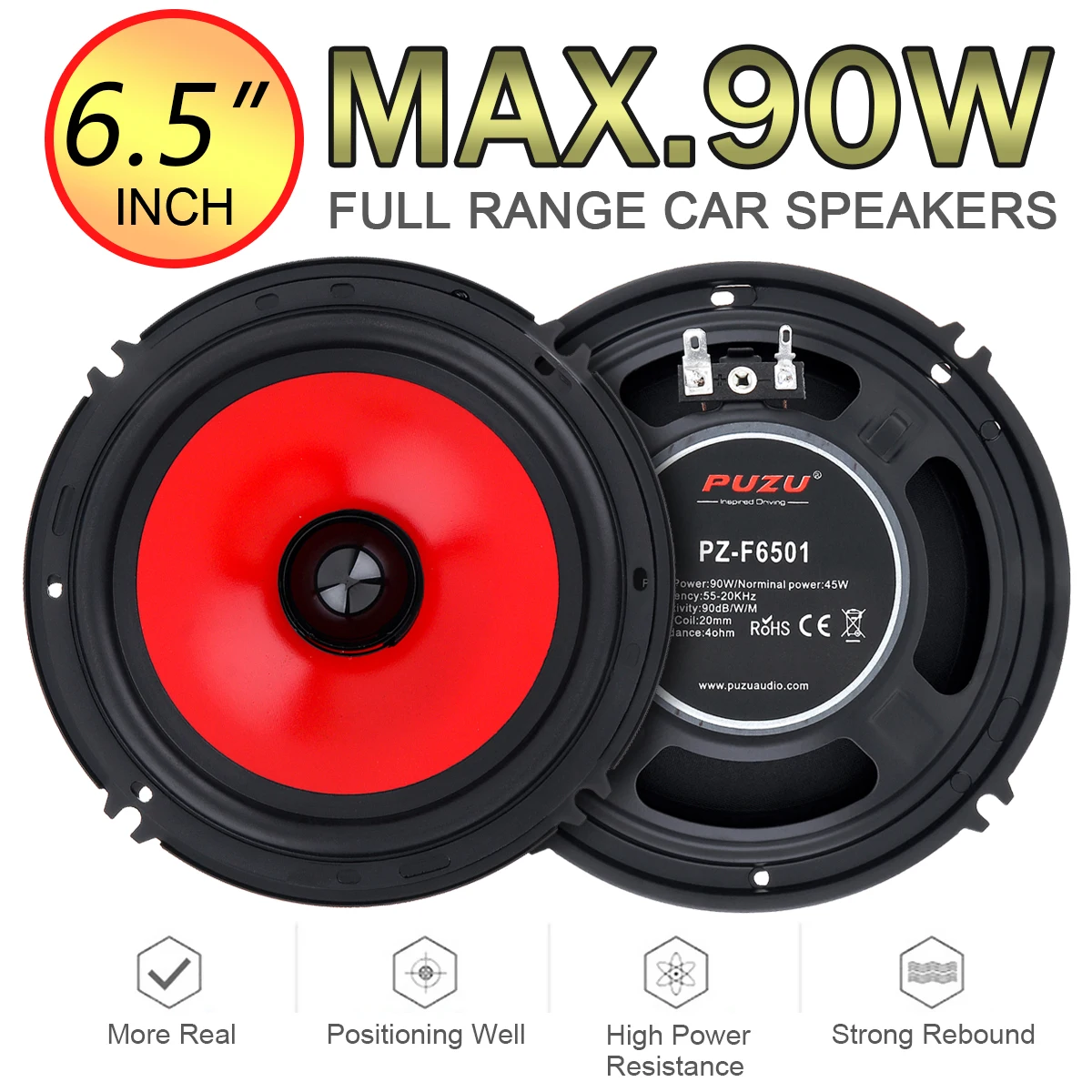 2pcs Car Audio Speaker 6.5Inch 90W Full Range Frequency Heavy Mid-bass Ultra-thin Modified Speaker Non-destructive Installation
2pcs Car Audio Speaker 6.5Inch 90W Full Range Frequency Heavy Mid-bass Ultra-thin Modified Speaker Non-destructive Installation