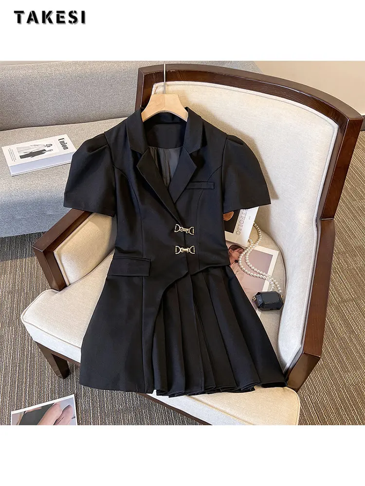 2023 Summer High Street V-neck Puff Sleeve Solid Black Mini Suit Dresses Women's Causal Patchwork Loose Fit A-Line Dress
2023 Summer High Street V-neck Puff Sleeve Solid Black Mini Suit Dresses Women's Causal Patchwork Loose Fit A-Line Dress