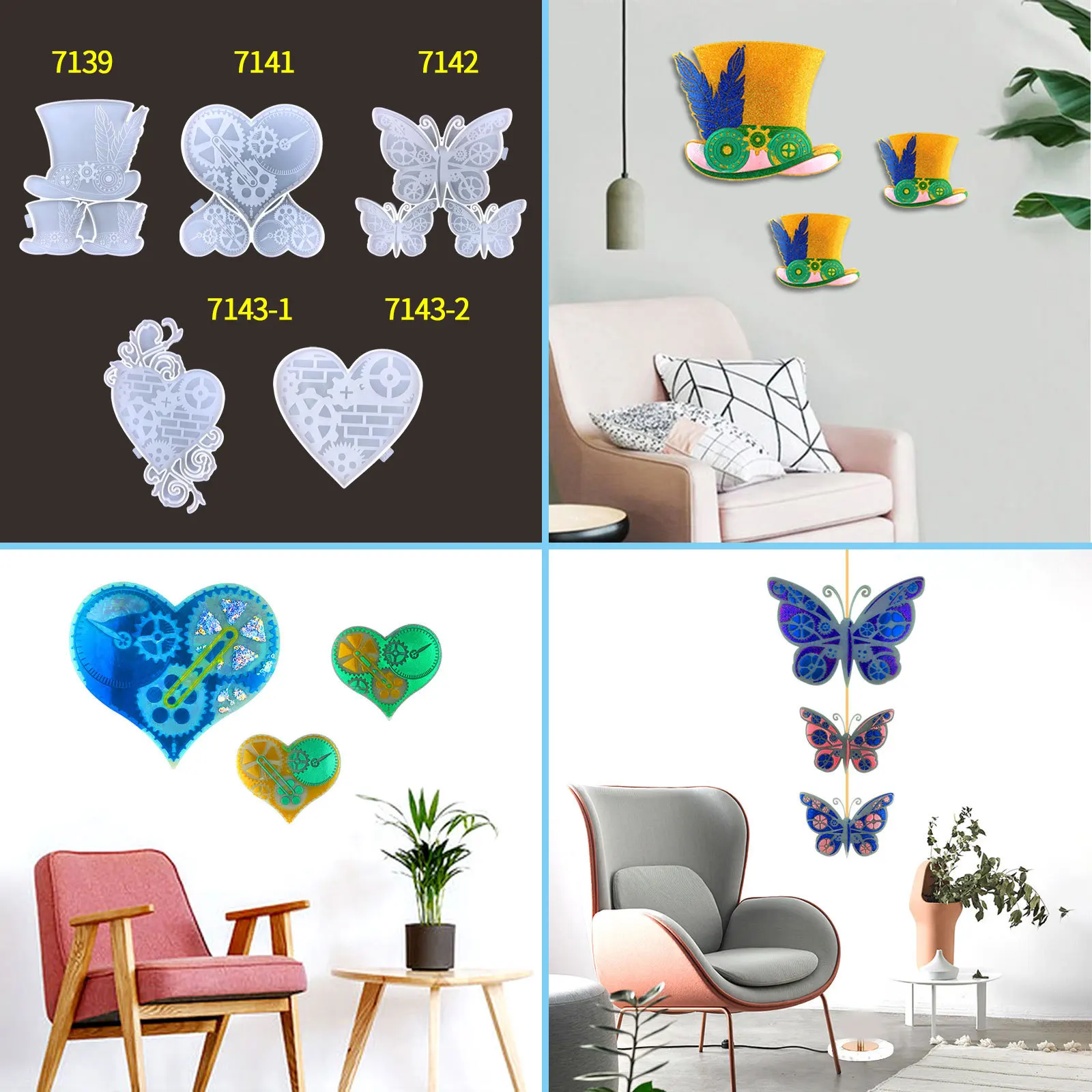 DIY Lace Love Wall Hanging Decoration Butterfly Pendant Silicone Mould Gear Hat Wall Pendant Crystal Epoxy Resin Mold
DIY Lace Love Wall Hanging Decoration Butterfly Pendant Silicone Mould Gear Hat Wall Pendant Crystal Epoxy Resin Mold