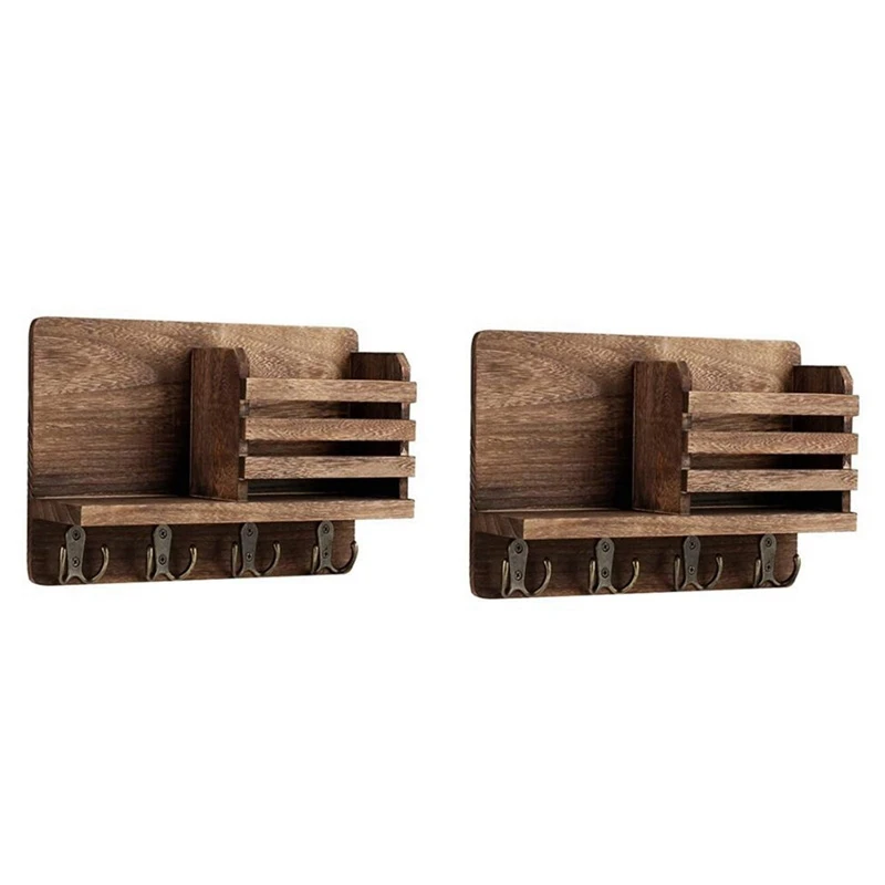 2X Entryway Mail Envelope Organizer With 4 Key Hooks Wall Mounted, Rustic Wood Mail Holder Shelf With Key Hooks For Wall
2X Entryway Mail Envelope Organizer With 4 Key Hooks Wall Mounted, Rustic Wood Mail Holder Shelf With Key Hooks For Wall