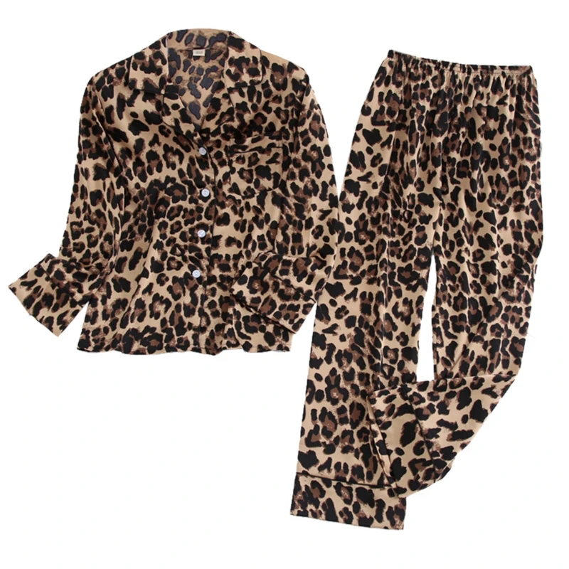 Women Plus Size Autumn Ice Silk 2 Piece Pajamas Set Long Sleeve Buttons Tops Pants Floral Leaves Leopard Print Loose Sleepwear
Women Plus Size Autumn Ice Silk 2 Piece Pajamas Set Long Sleeve Buttons Tops Pants Floral Leaves Leopard Print Loose Sleepwear