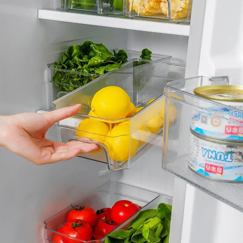 Refrigerator Organizer Box Stackable Fridge Food Storage Box with Handle Clear Plastic Food Freezer Kitchen Organizer Tools 
Refrigerator Organizer Box Stackable Fridge Food Storage Box with Handle Clear Plastic Food Freezer Kitchen Organizer Tools