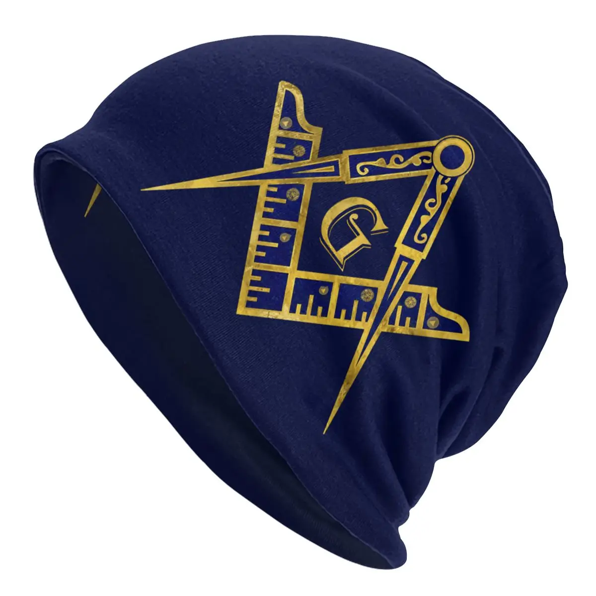 

Nevy Gold Freemason Gold Square Compass Women's Beanies Printed Chemotherapy Pile Outdoor Turban Breathable