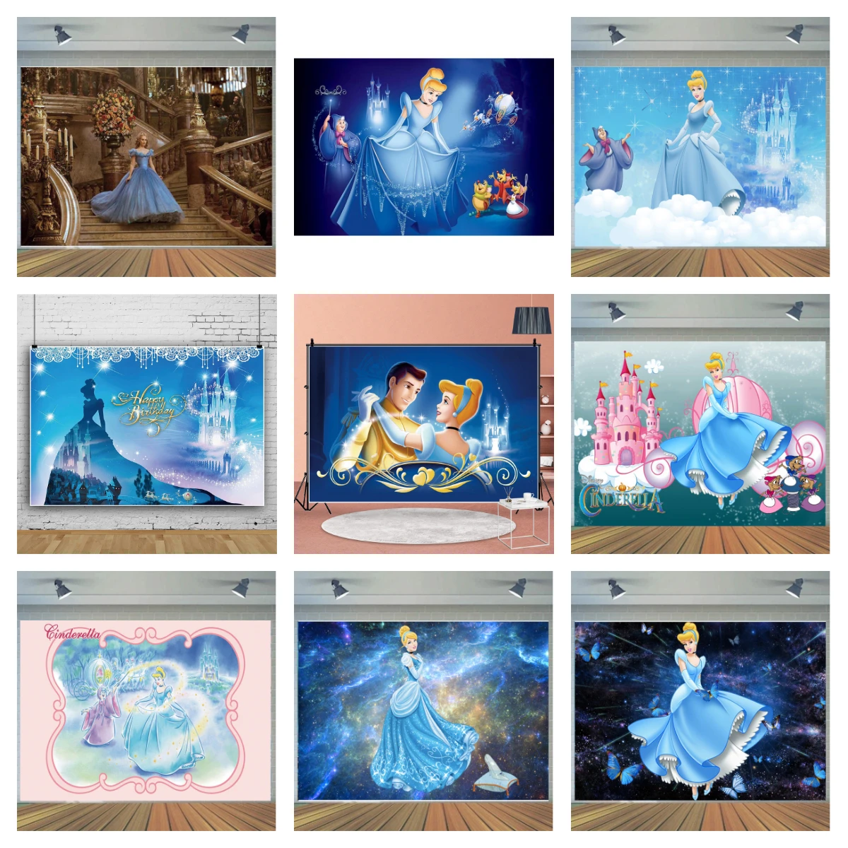 

Princess Cinderella Castle Background Birthday Party Decoration Banner Photography Backdrop Photo Studio Customize Photocall