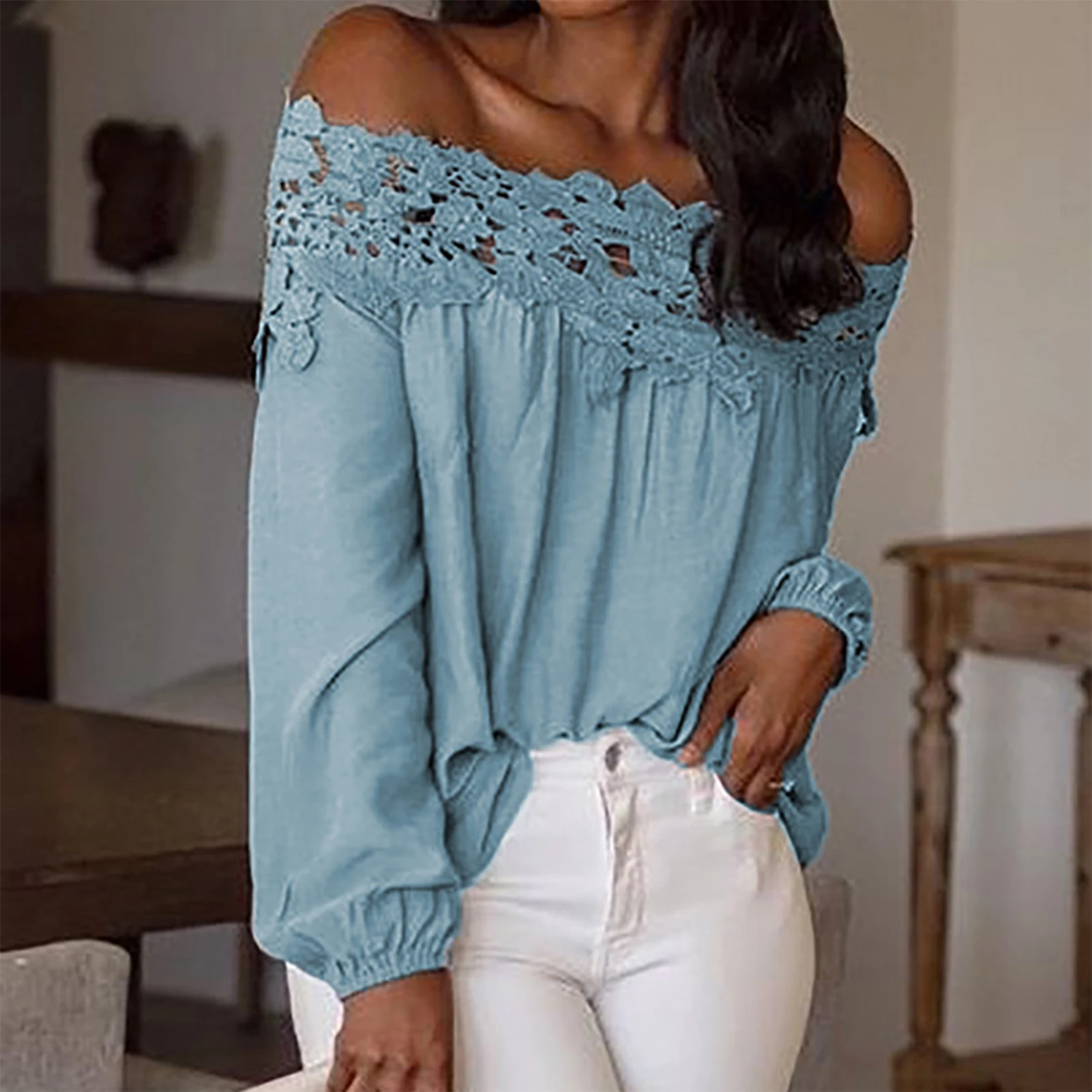 New Lace Stitching Blouse Vintage Popular Versatile Off Shoulder Long Sleeve Solid Color Top Sexy Loose for Vacation Working
New Lace Stitching Blouse Vintage Popular Versatile Off Shoulder Long Sleeve Solid Color Top Sexy Loose for Vacation Working