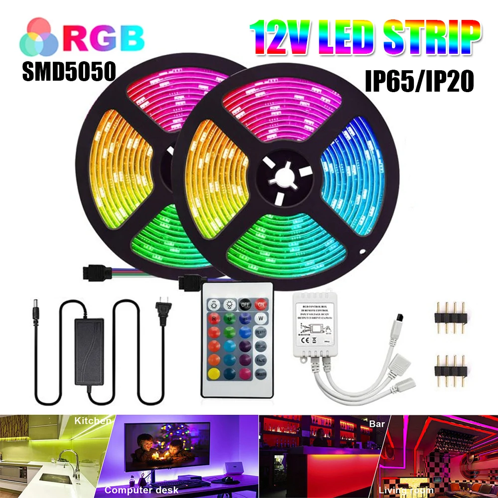 

Smart Led Strip 12V 5m 10m 15m 20m Led Light Set 5050 Flexible Ribbon Stripe RGB Diode Tape Bluetooth IR Controller Led Lights