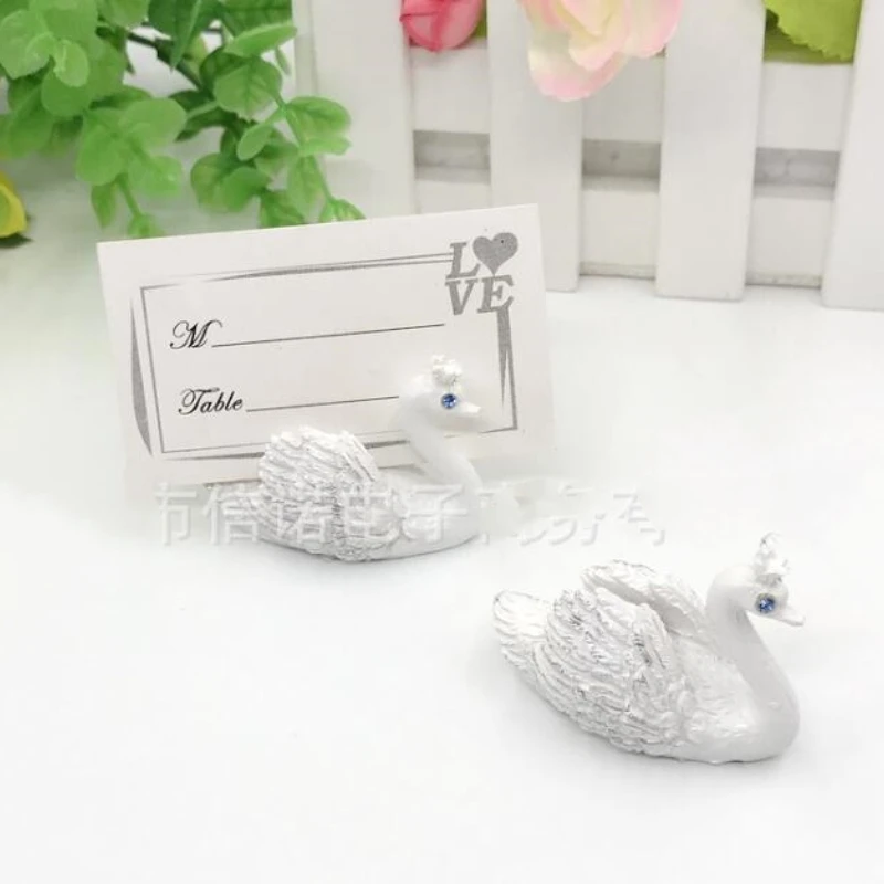 

Free Shipping 10pcs/lot The White Swan With Crown Place Card Holder In Party Decoration