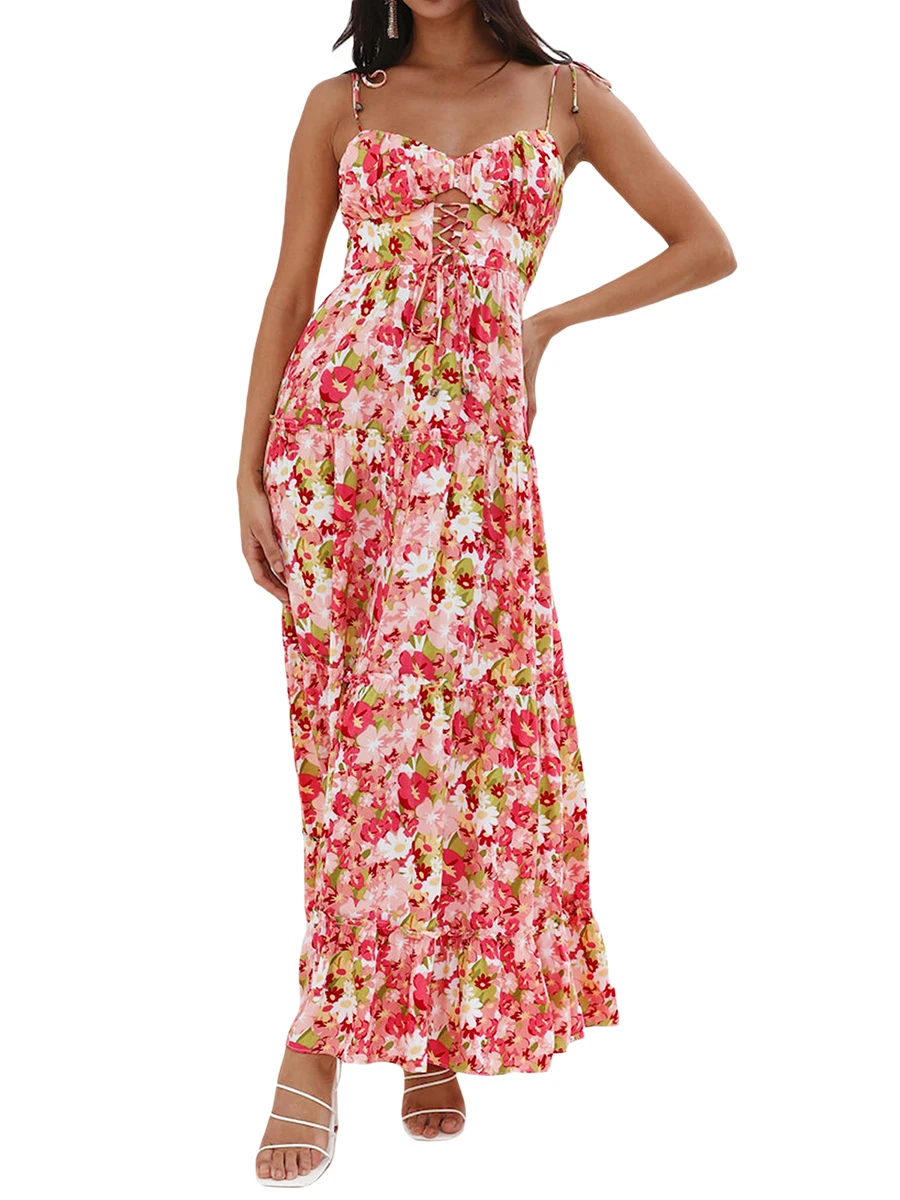 Women Summer Vintage Floral Print Long Dress Causal Tie-Up Spaghetti Strap Backless Sleeveless Dress Fashion Party Cami Dresses
Women Summer Vintage Floral Print Long Dress Causal Tie-Up Spaghetti Strap Backless Sleeveless Dress Fashion Party Cami Dresses