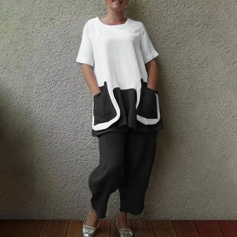 ZANZEA Casual Short Sleeve Patchwork Matching Sets Women Vintage O Neck Pocket Loose Tracksuit Summer Vocation Party Pant Sets
ZANZEA Casual Short Sleeve Patchwork Matching Sets Women Vintage O Neck Pocket Loose Tracksuit Summer Vocation Party Pant Sets