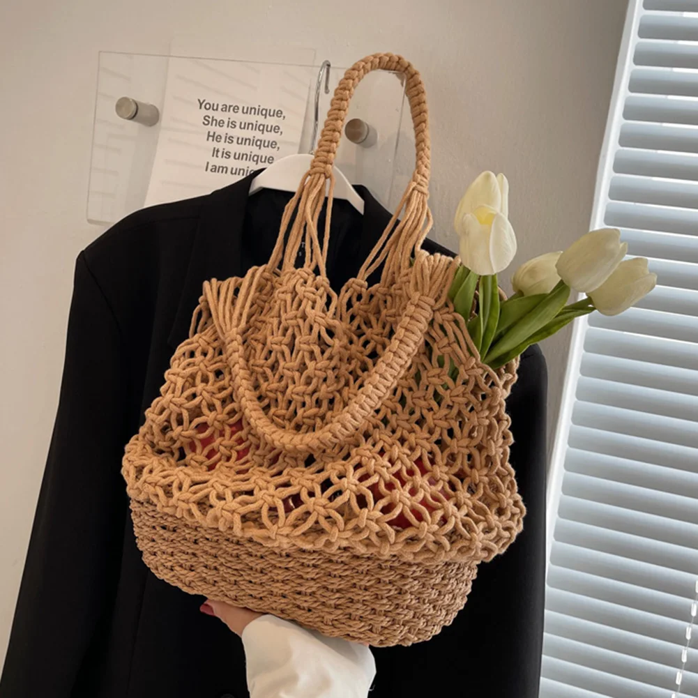 Summer Hand-Woven Handbags Cotton Rope Hollow-out Shopping Tote Bag Handmade Fashion Simple Portable Elegant for Seaside Holiday
Summer Hand-Woven Handbags Cotton Rope Hollow-out Shopping Tote Bag Handmade Fashion Simple Portable Elegant for Seaside Holiday