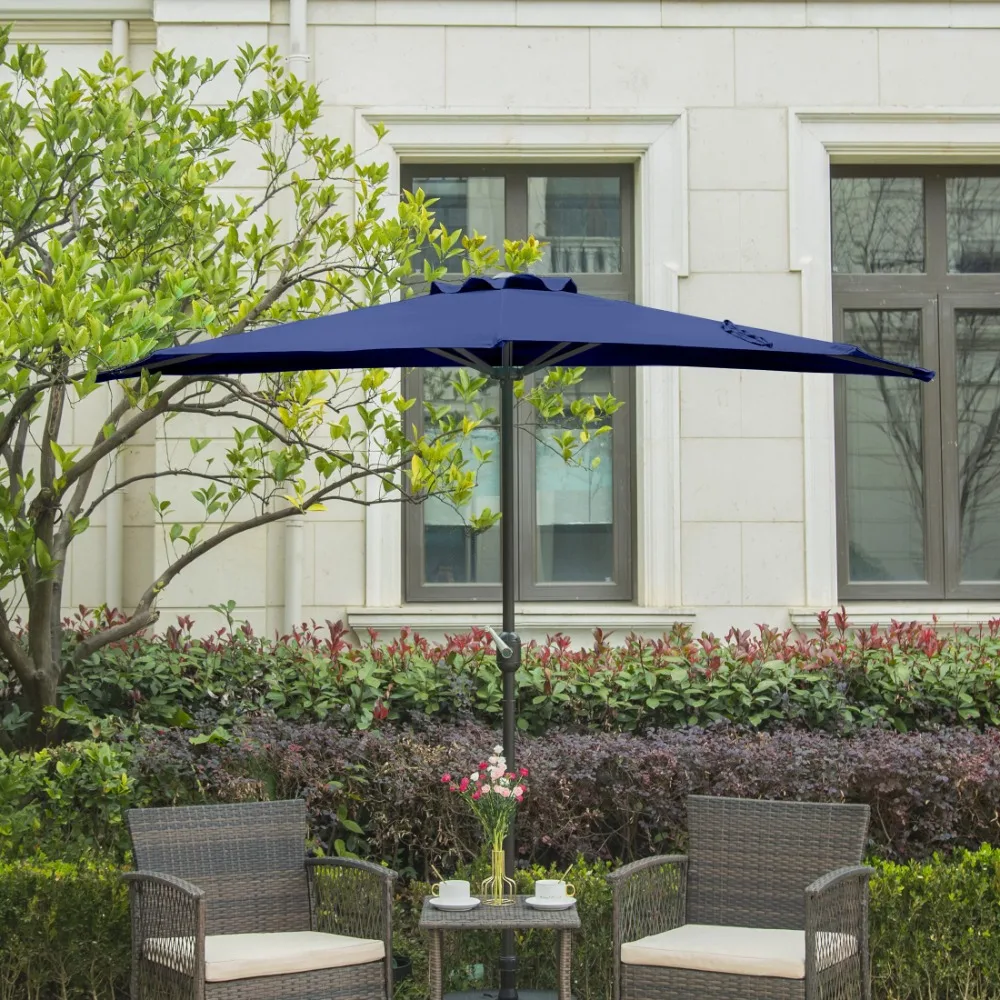 

Outdoor 9 Ft Half Market Umbrella for Backyard Patio Apartment Balcony Window UV Weather Resistant Outdoor Terrace Parasol Beach