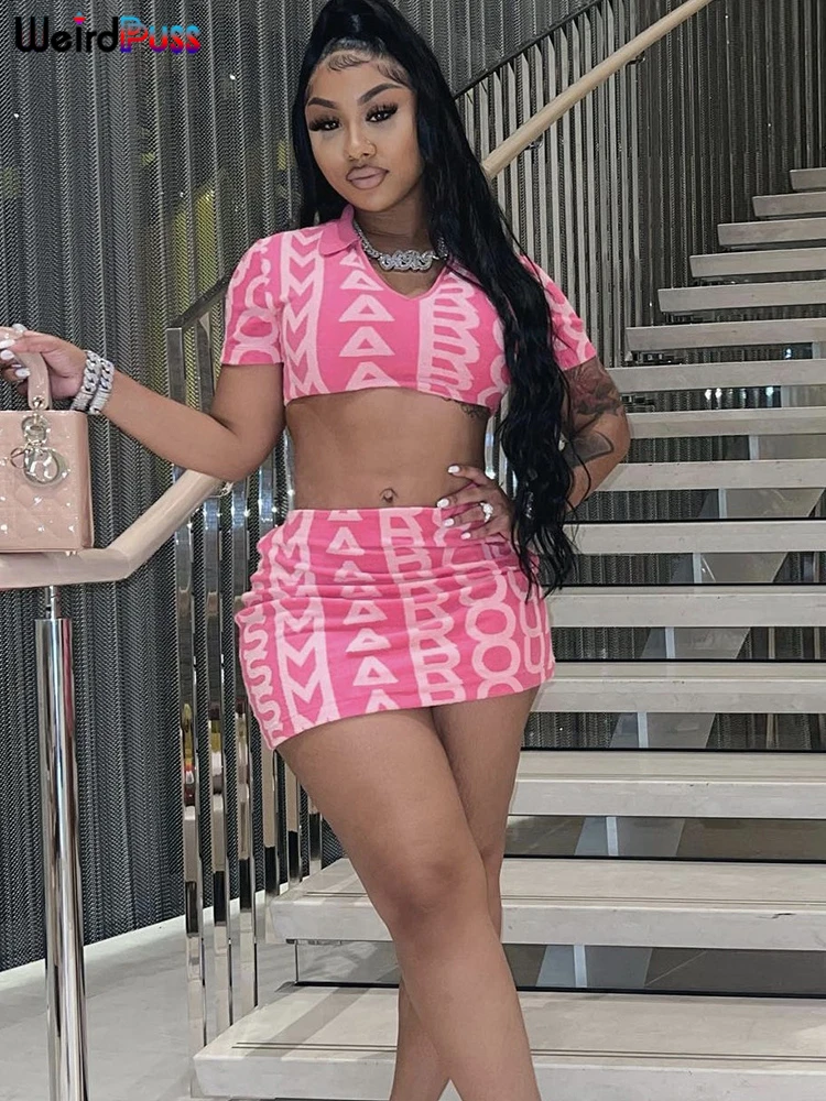 Weird Puss Y2K Letter Print Two Piece Set Women 2022 Summer Trend Short Sleeve Crop Top+Mini Skirts Matching Streetwear Outfits
Weird Puss Y2K Letter Print Two Piece Set Women 2022 Summer Trend Short Sleeve Crop Top+Mini Skirts Matching Streetwear Outfits