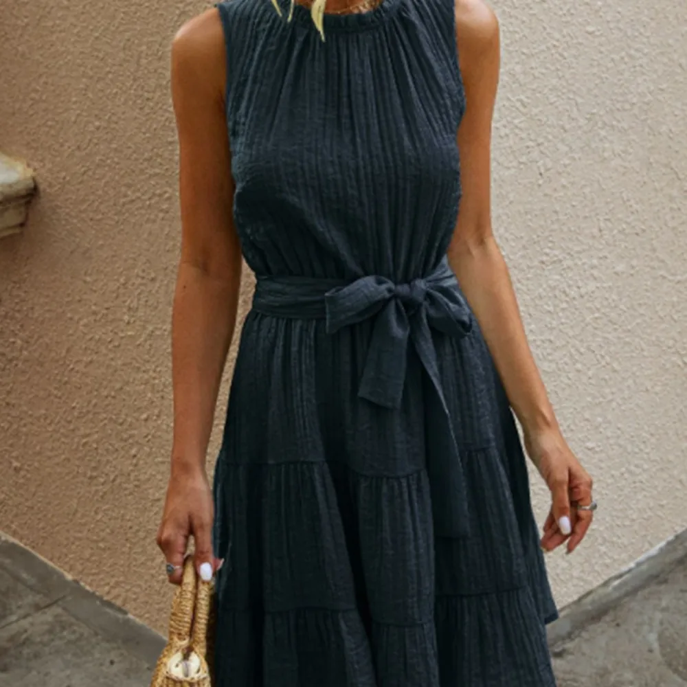 Ruched Bow Mini Dress Short Elegant Fitted Sleeveless Dress For Women Summer Clothing Solid Elegant Retro Belt Dresses Girls New
Ruched Bow Mini Dress Short Elegant Fitted Sleeveless Dress For Women Summer Clothing Solid Elegant Retro Belt Dresses Girls New