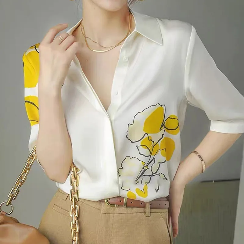 Fashion Loose Elegant Silk Shirts Print Half Sleeve Satin Blouse Women Female Summer Casual Shirt Tops Women's Clothing 22079
Fashion Loose Elegant Silk Shirts Print Half Sleeve Satin Blouse Women Female Summer Casual Shirt Tops Women's Clothing 22079