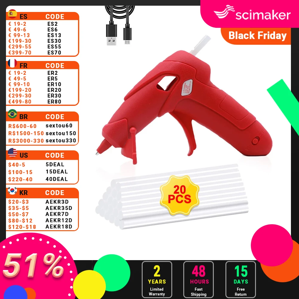 SCIMAKER 3,7 В беспроводной термоклеевой пистолет 20 шт. клеевые стержни USB перезаряжаемый беспроводной клеевой пистолет инструмент для ремонта д...
SCIMAKER 3,7 В беспроводной термоклеевой пистолет 20 шт. клеевые стержни USB перезаряжаемый беспроводной клеевой пистолет инструмент для ремонта д...