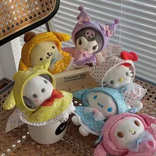 Sanrio Cartoon Hellokitty Pompom Purin Kuromi Mymelody Pochacco Cinnamorol Raincoat Series Cute Plush Doll Keychain Bag Pendant