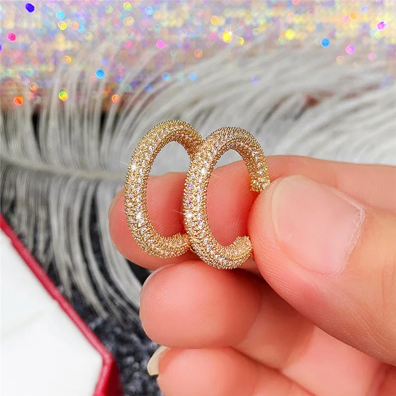 New Full Cubic Zirconia Hoop Earrings for Women Bling Bling Gold Color Circle Earrings Engagement Wedding Trendy Jewelry 2021
New Full Cubic Zirconia Hoop Earrings for Women Bling Bling Gold Color Circle Earrings Engagement Wedding Trendy Jewelry 2021