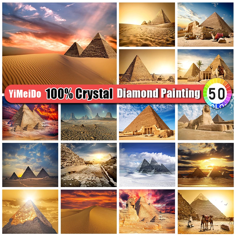 

YiMeiDo 100% Crystal Diamond Embroidery Egypt Pyramid Full Drill Diamond Painting Landscape Mosaic Rhinestone Kit DIY Gift