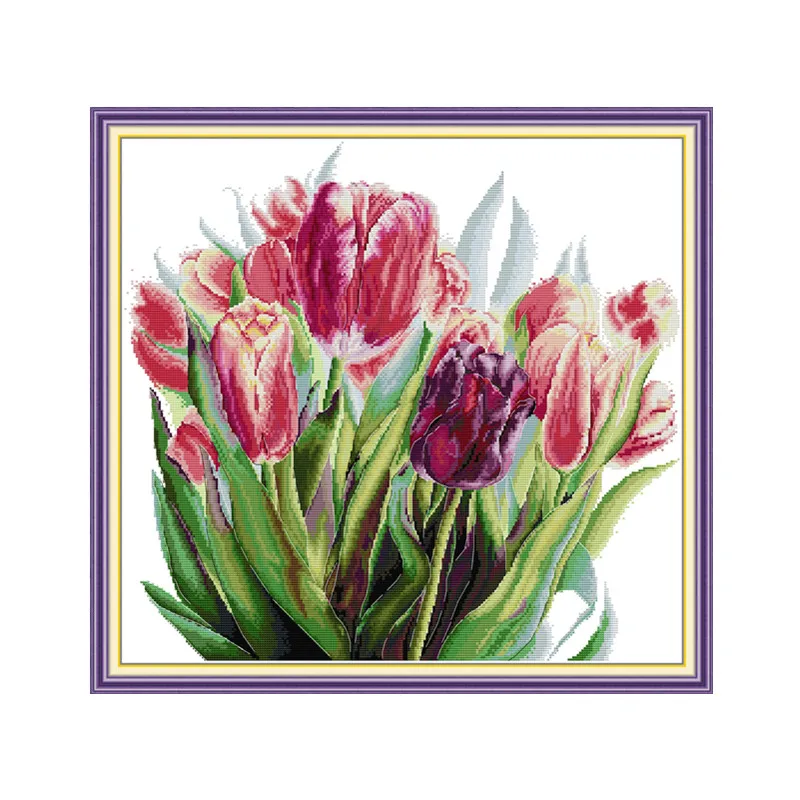 

Watercolor Tulip cross stitch kit 18ct 14ct 11ct count printed embroidery DIY handmade needlework craft