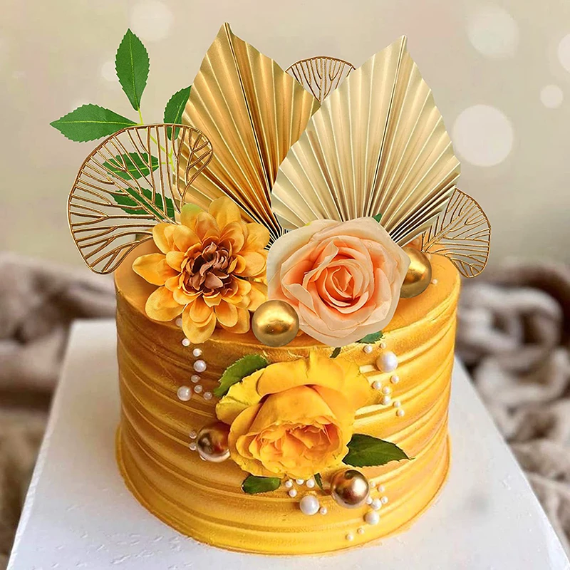 Suit Golden Palm Leaf Paper Fan Cake Topper Rose Flower Metal Ball Baby Shower Romantic Wedding Birthday Party Cake Decoration
Suit Golden Palm Leaf Paper Fan Cake Topper Rose Flower Metal Ball Baby Shower Romantic Wedding Birthday Party Cake Decoration