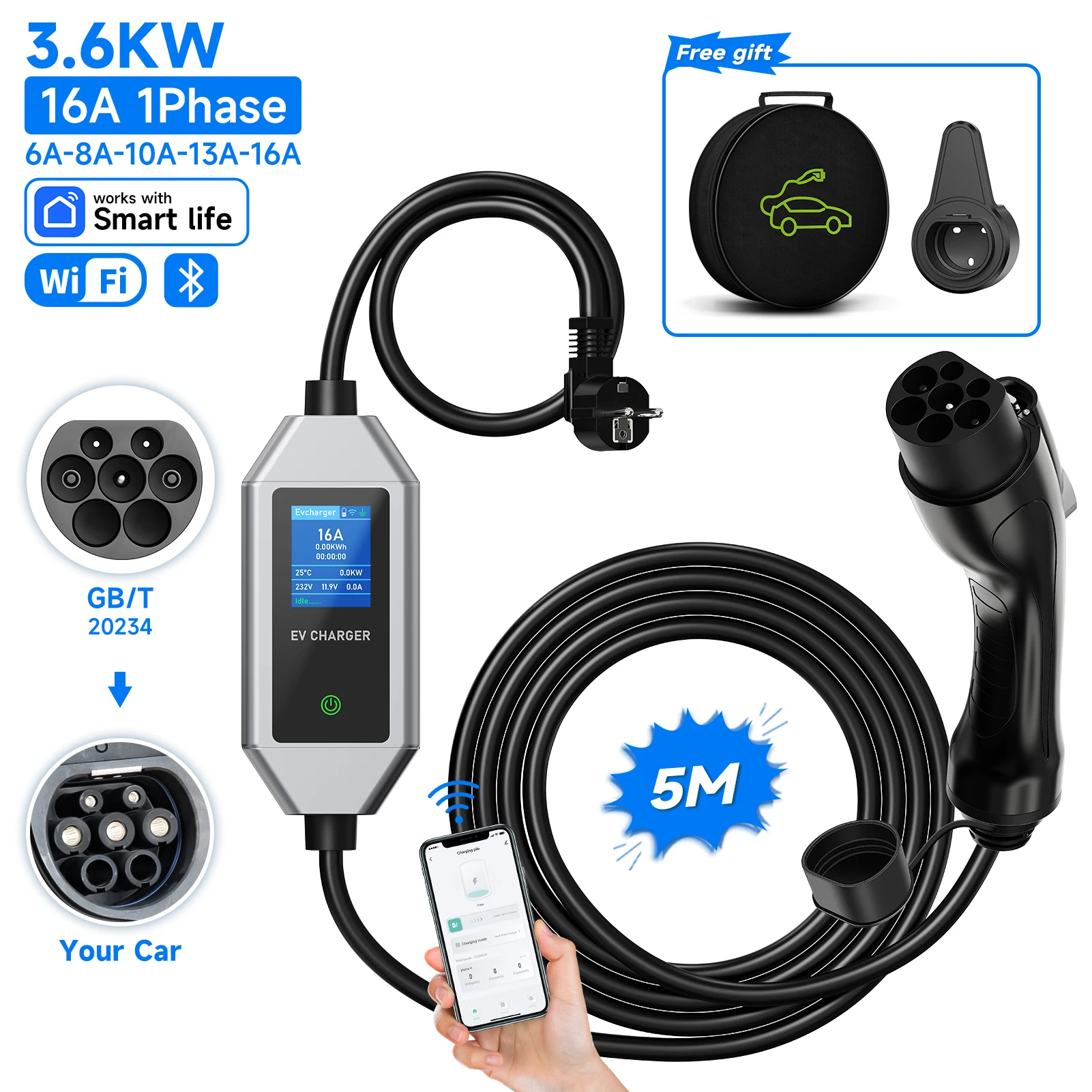 AFYEEV 3,6 кВт, 16 А, тип 2, зарядное устройство для электромобилей, тип 1 ГБ/T, зарядный кабель EVSE с креплением для пистолета, Wi-Fi, Bluetooth, приложение, дистанционное управление, однофазный
AFYEEV 3,6 кВт, 16 А, тип 2, зарядное устройство для электромобилей, тип 1 ГБ/T, зарядный кабель EVSE с креплением для пистолета, Wi-Fi, Bluetooth, приложение, дистанционное управление, однофазный