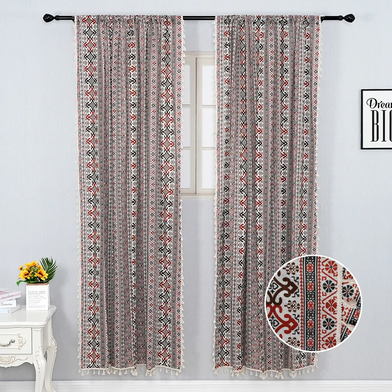 Bohemian Tassel Curtains for Living Room Bedroom Red Black Printed Linen Window Curtains for Dining Room Blind Drapes Customize
Bohemian Tassel Curtains for Living Room Bedroom Red Black Printed Linen Window Curtains for Dining Room Blind Drapes Customize