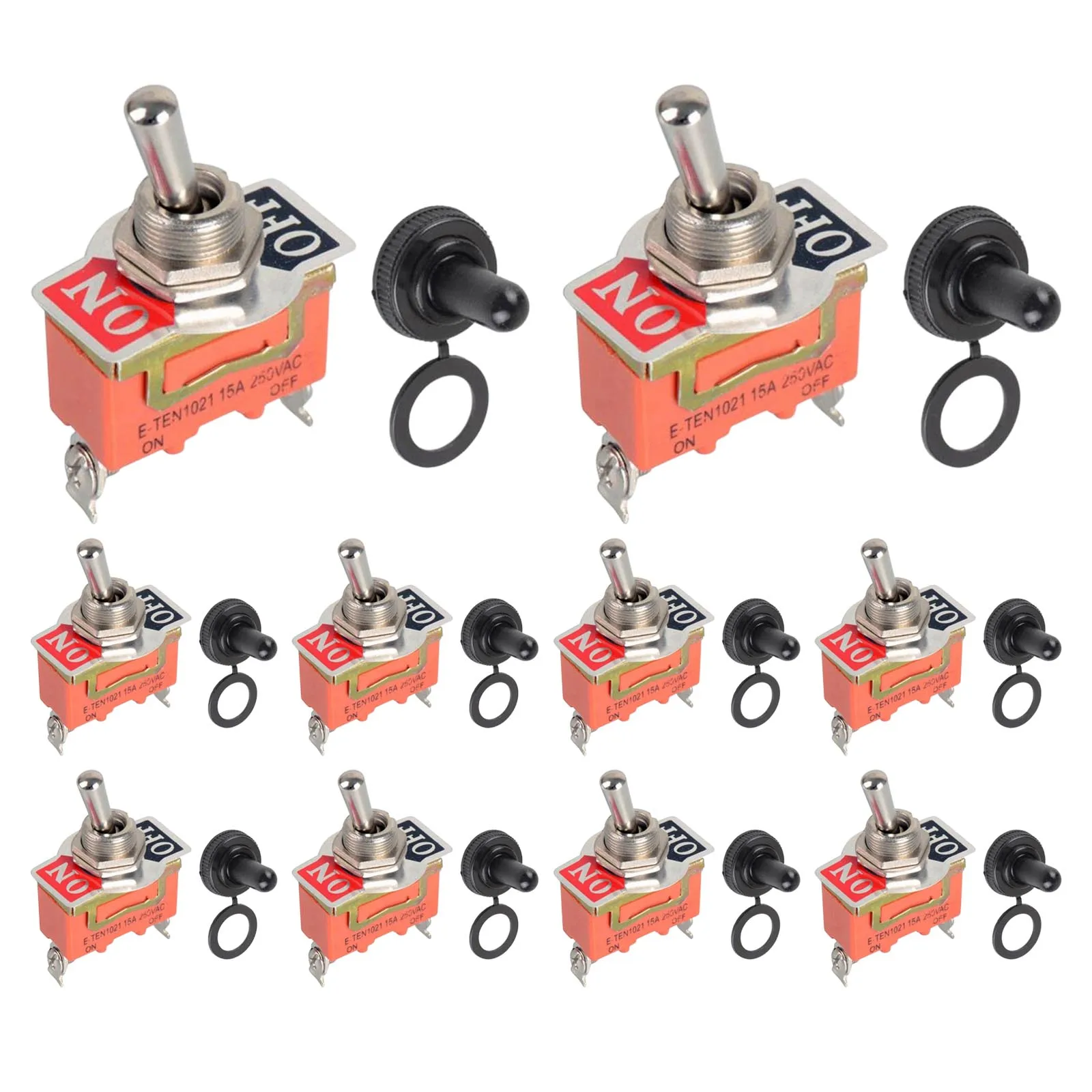 

10 Pack SPST 2-Pin Rocker Toggle Switch 220V/15A On/Off Switch With Metal Lever 2 Feet 2 Gears 12mm Toggle Switch