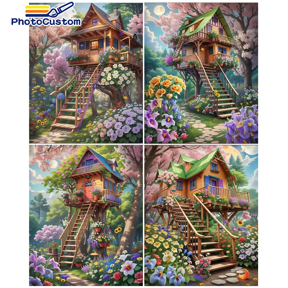 

PhotoCustom Oil Paint By Numbers House Kit Painting By Numbers On Canvas Frame 60x75cm Scenery Draw Painting DIY Home Decor