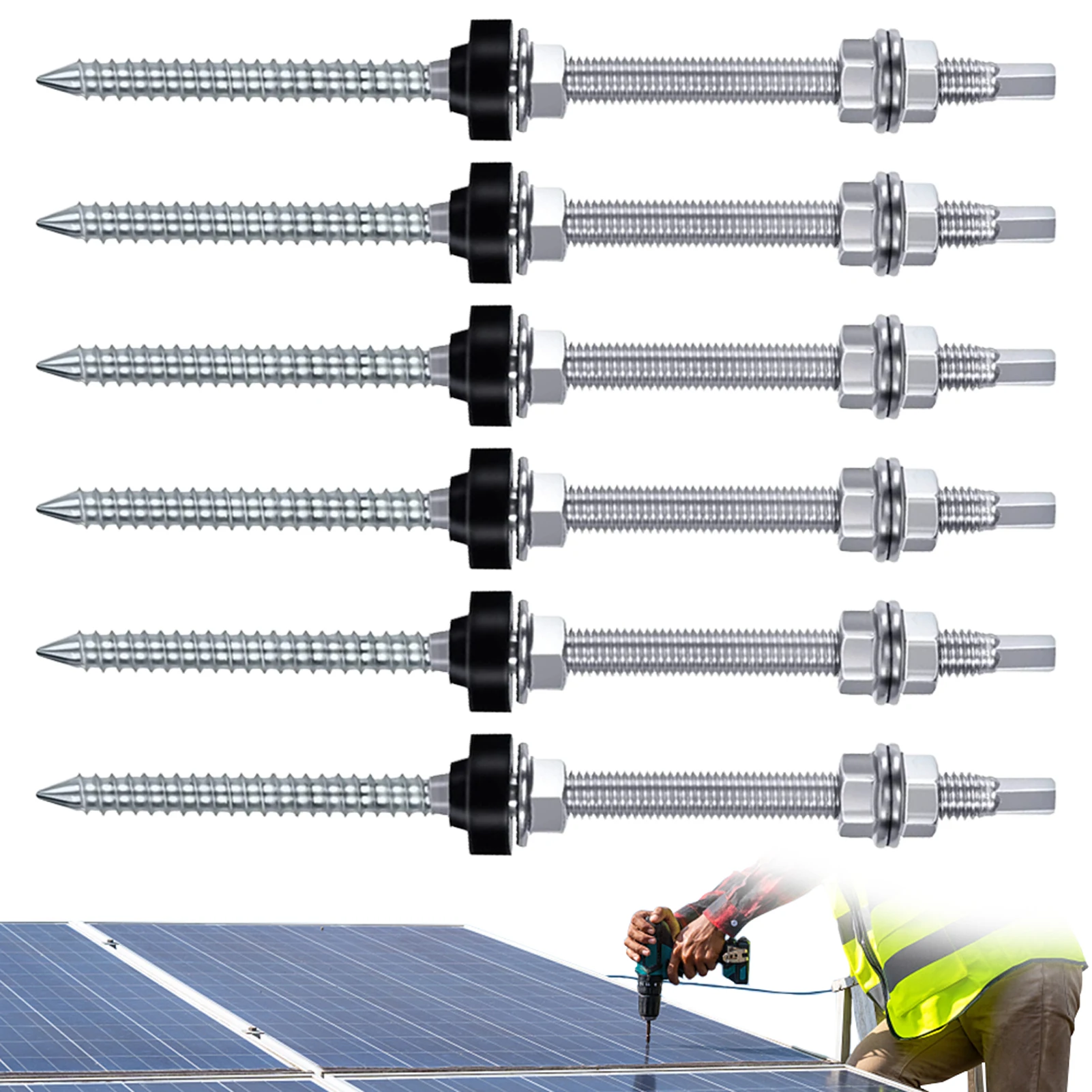 6pcs M10 20cm Stainless Steel Hanger Bolts PV System Solar Mountings Height Adjustable Load Bearing Weather Resistance Roof Safe
6pcs M10 20cm Stainless Steel Hanger Bolts PV System Solar Mountings Height Adjustable Load Bearing Weather Resistance Roof Safe