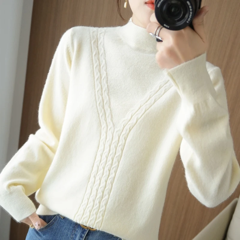 Autumn Winter Half High Collar Warm Soft Inner Cashmere Sweater Women Simple Loose Twist Sweater Classic Pullover Sweater Women
Autumn Winter Half High Collar Warm Soft Inner Cashmere Sweater Women Simple Loose Twist Sweater Classic Pullover Sweater Women