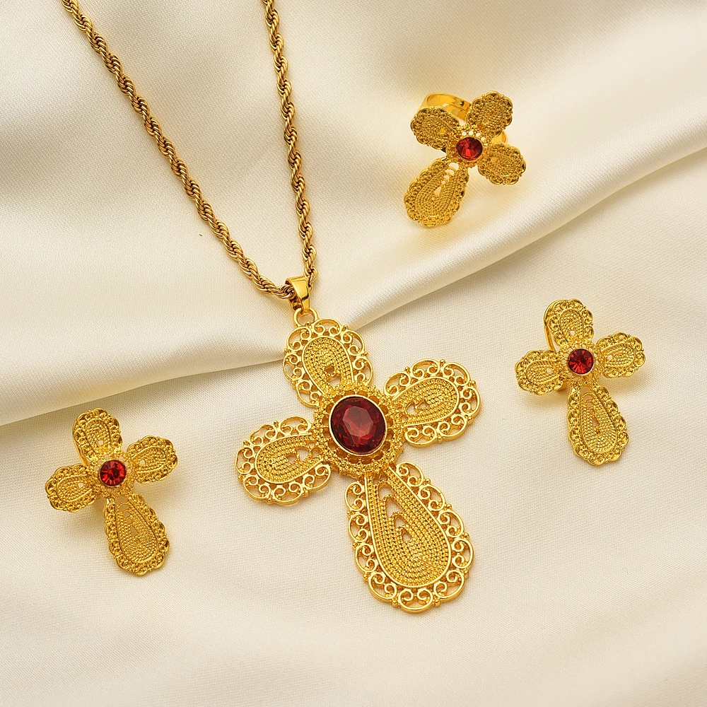 Red Cubic Zirconia Gold Plating Rhinestone Cross Ethiopia Jewelry Set Gold Eritrea sets for Women's Habesha Wedding party Gift
Red Cubic Zirconia Gold Plating Rhinestone Cross Ethiopia Jewelry Set Gold Eritrea sets for Women's Habesha Wedding party Gift