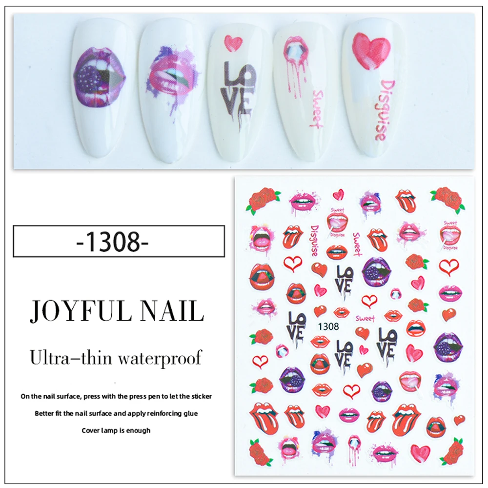 10PCS Valentine's Day Love Nail Art Sticker 3D Self-adhesive Lip Kiss Nail Decoration Slider Pink DIY Nail Decoration Decal
10PCS Valentine's Day Love Nail Art Sticker 3D Self-adhesive Lip Kiss Nail Decoration Slider Pink DIY Nail Decoration Decal
